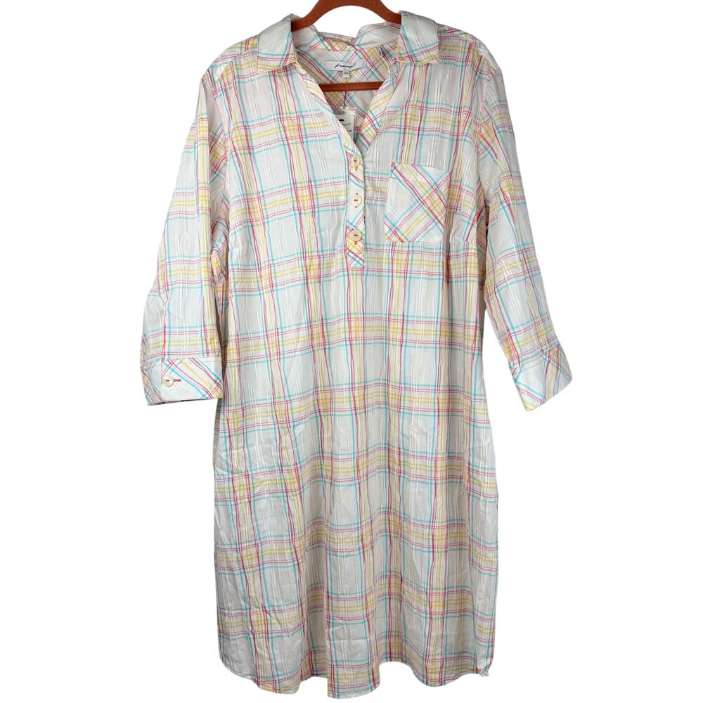 Foxcroft NYC Delaney Crinkle Plaid Shirtdress Plus Size 20W NWT Pastel Spring